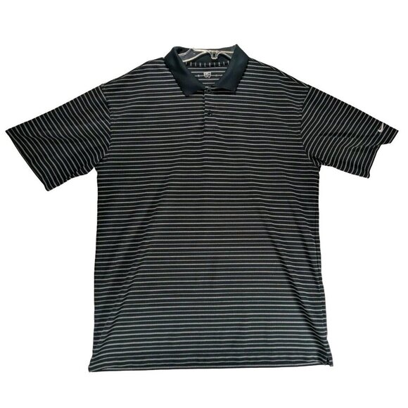 Nike Golf Polo Shirt Mens Large Black White Striped Short Sleeve Dri Fit - Picture 1 of 6